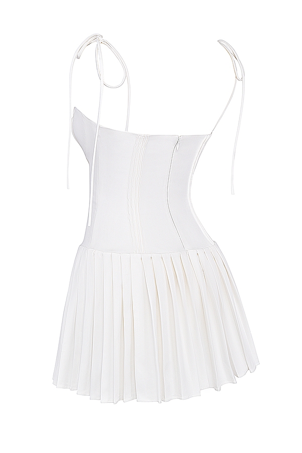 Marcy-White Pleated Mini Dress