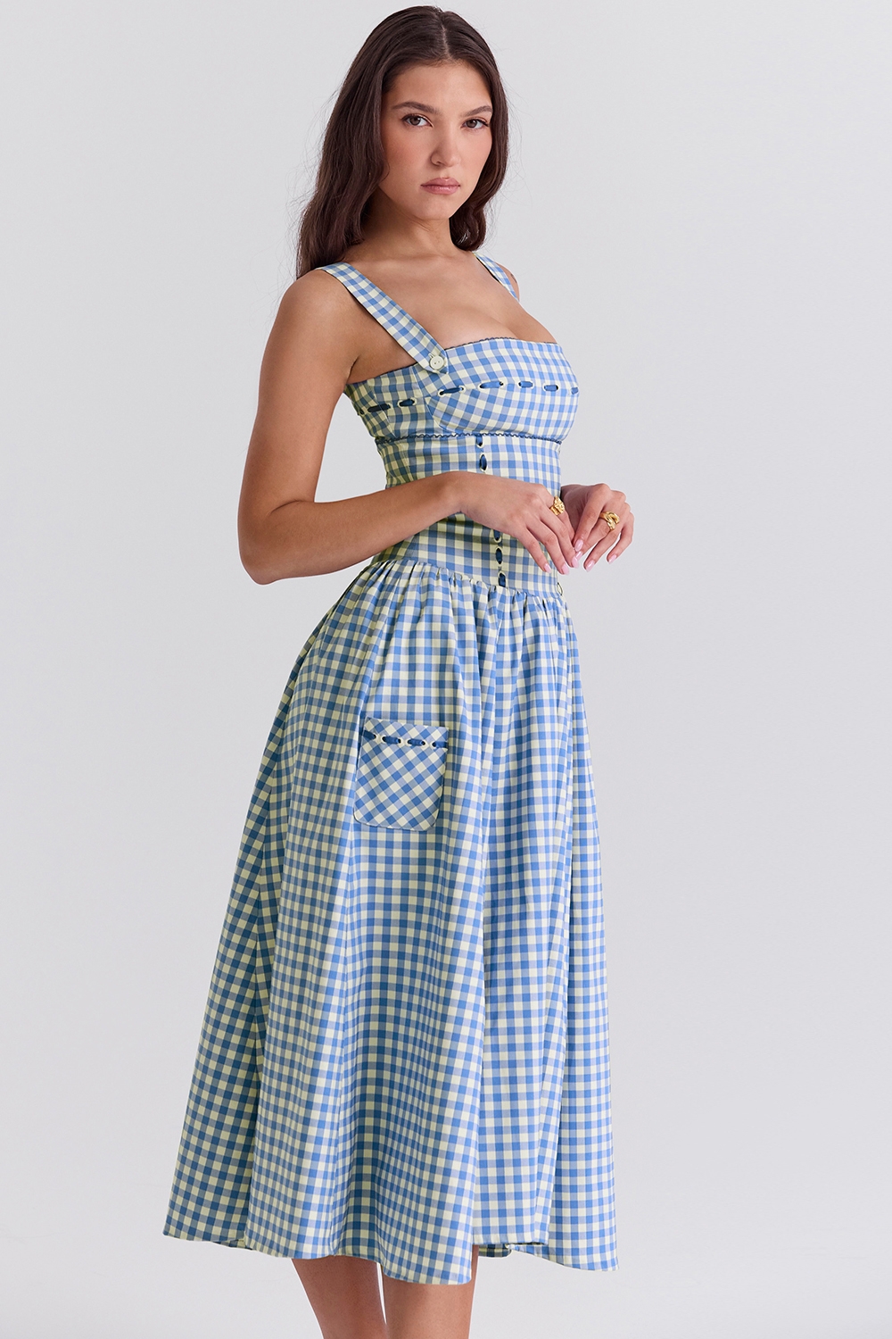 Vivien-Regatta Blue Gingham Midi Sundress