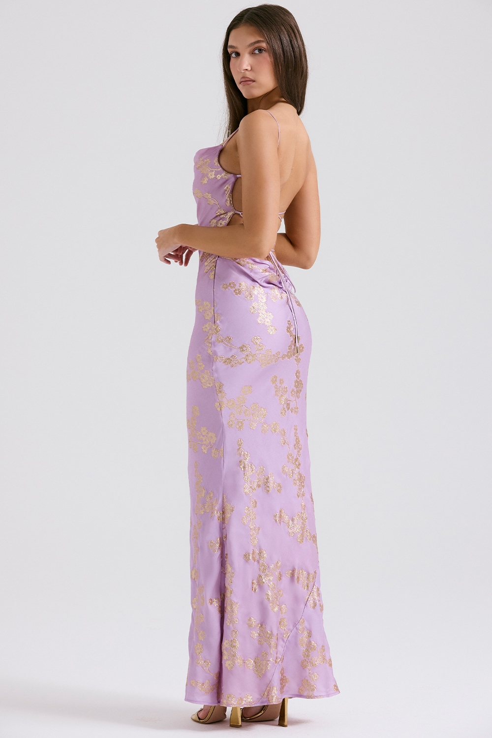 Capriana-Orchid Jacquard Satin Gown