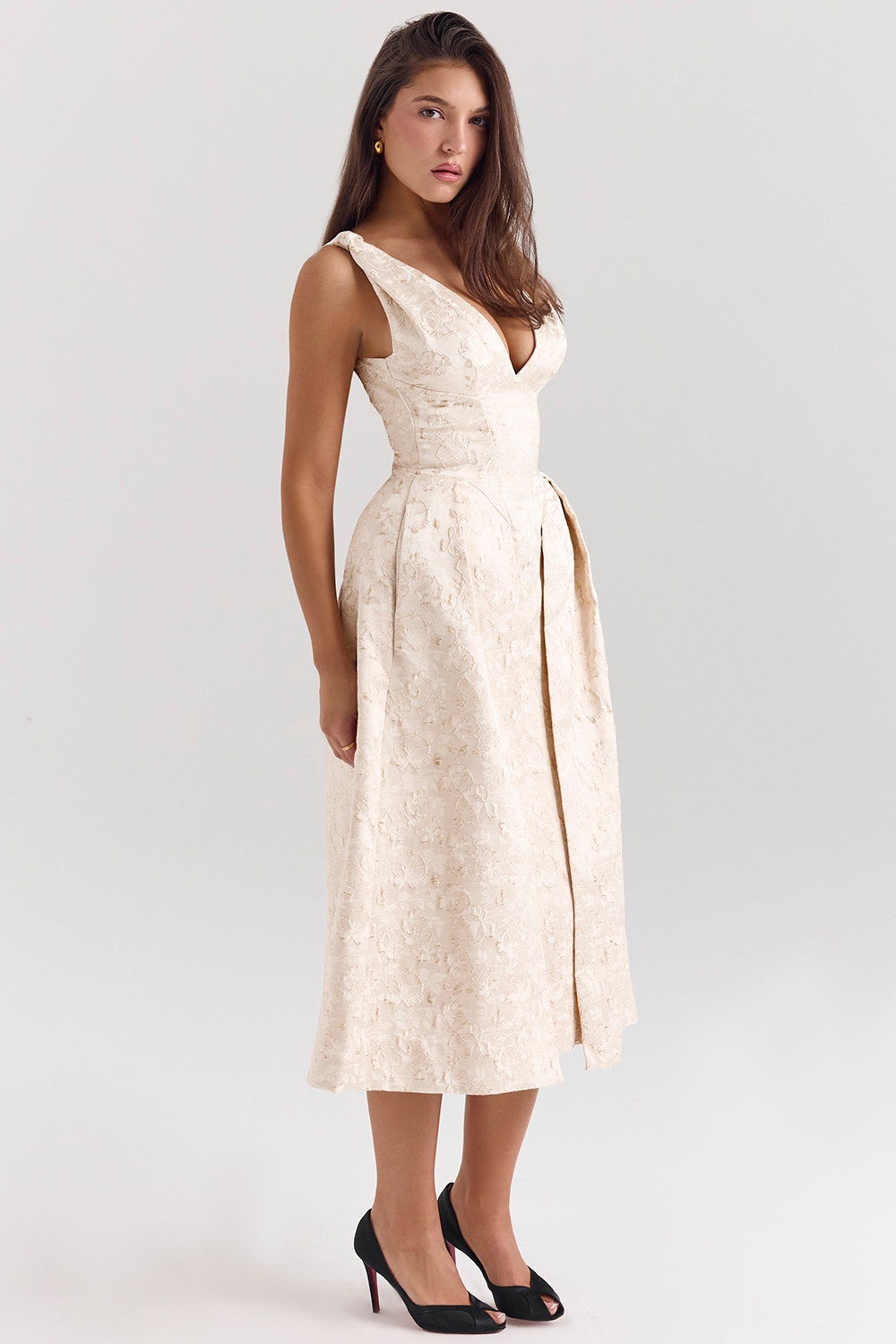 Paloma-Ivory Metallic Jacquard Midi Dress - SALE