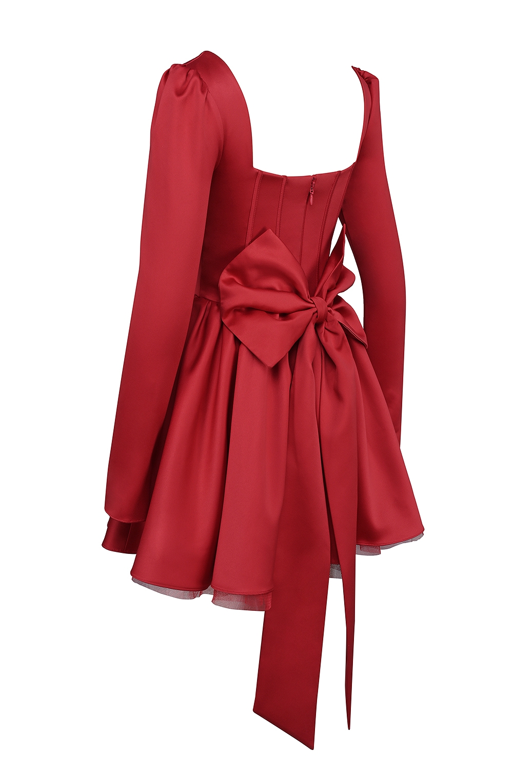 Nina-Holly Red Removable Bow Tulle Mini Dress - SALE