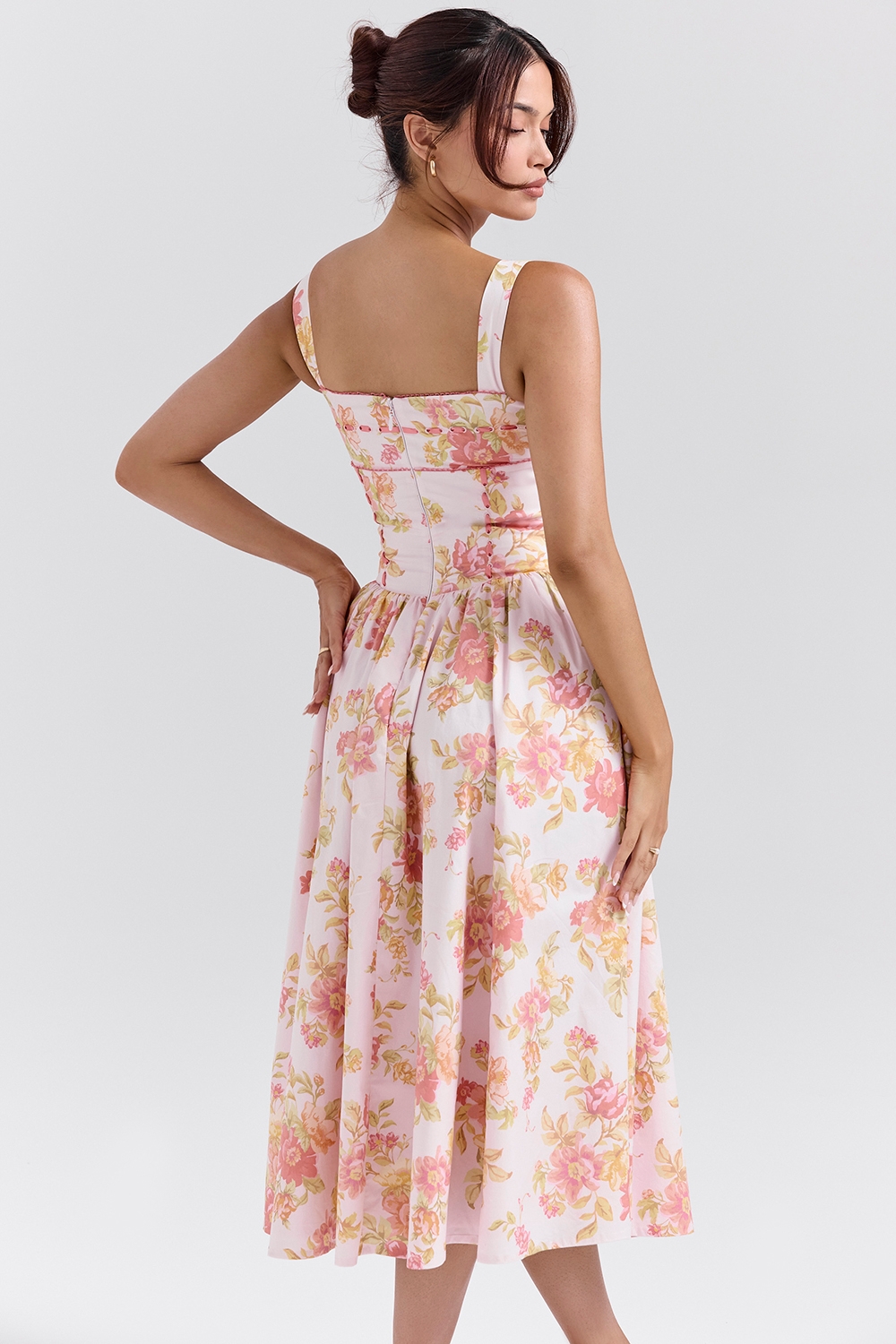 Vivien-Peach Poppy Print Cotton Midi Sundress