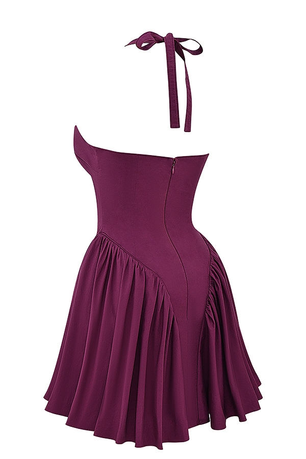 Valentia-Wine Halter Mini Dress