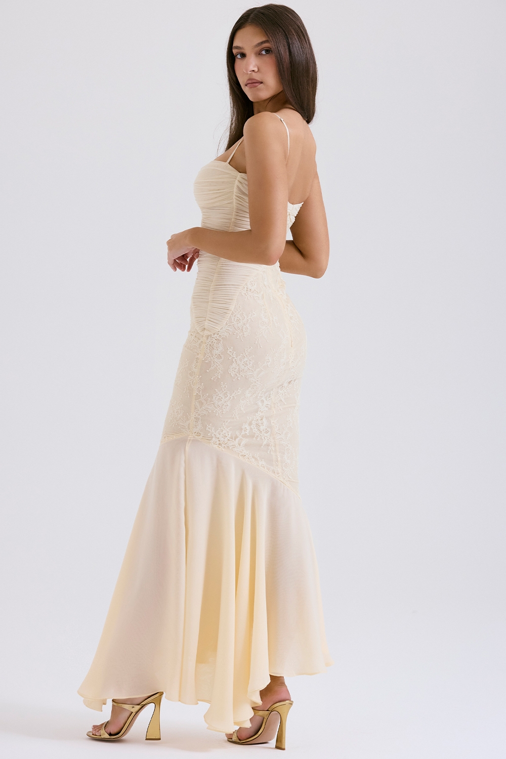 Felicia-Vanilla Chiffon & Lace Gown