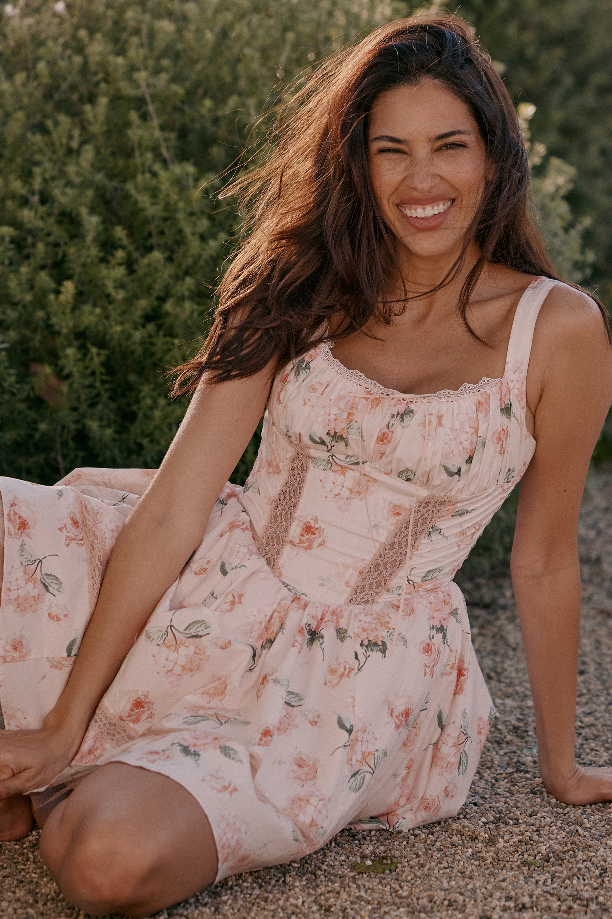 Kimmie-Peach Floral Rose Print Cotton Mini Dress