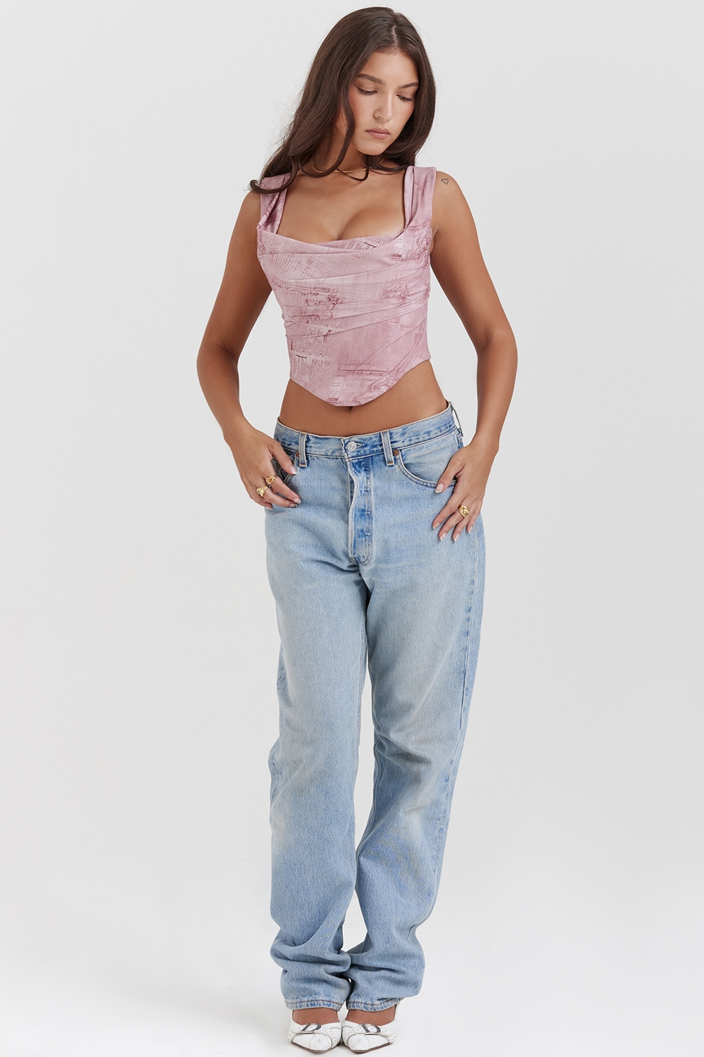 Una-Pink Print Corset