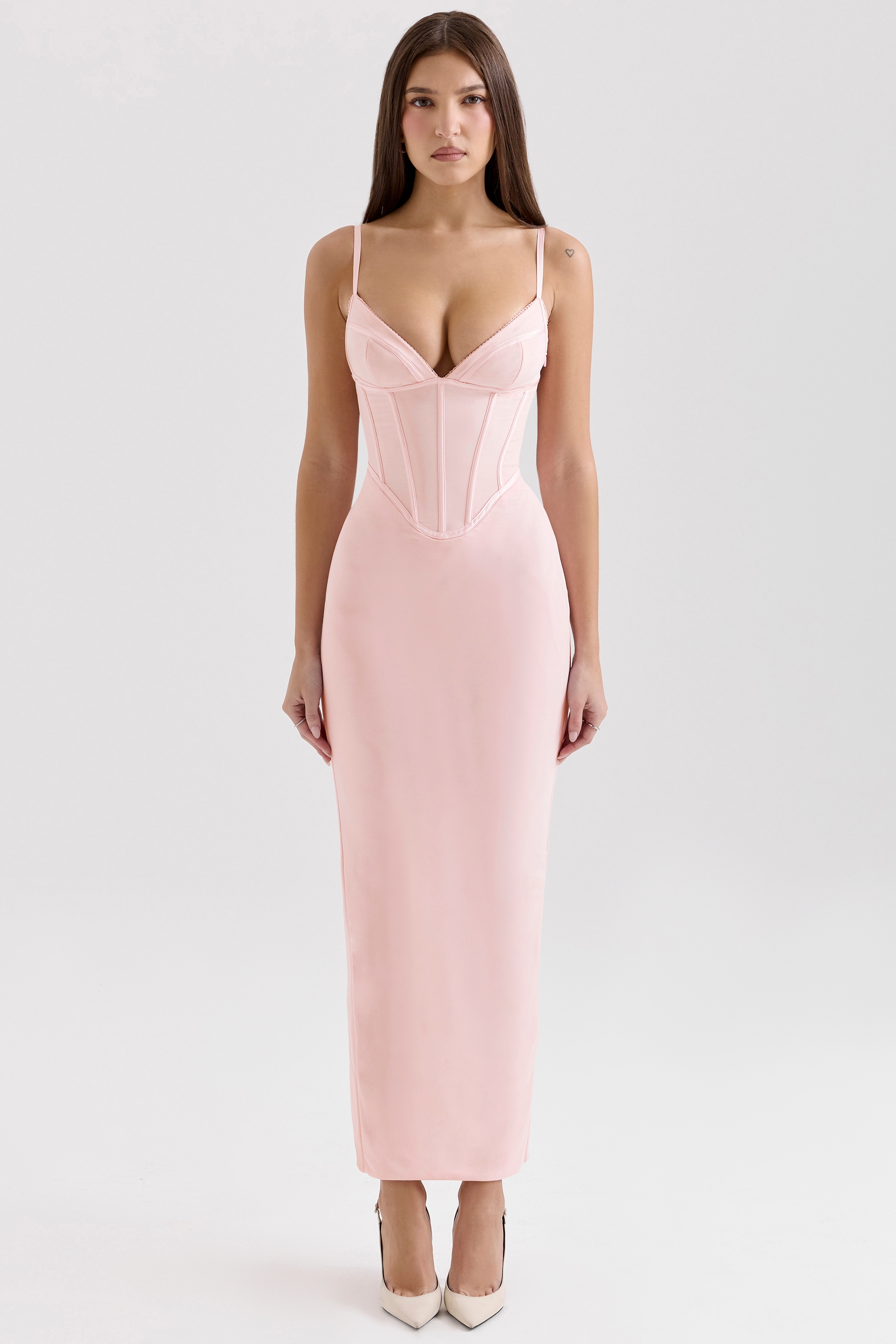 Romy-Pink Mesh Bodycon Maxi Dress