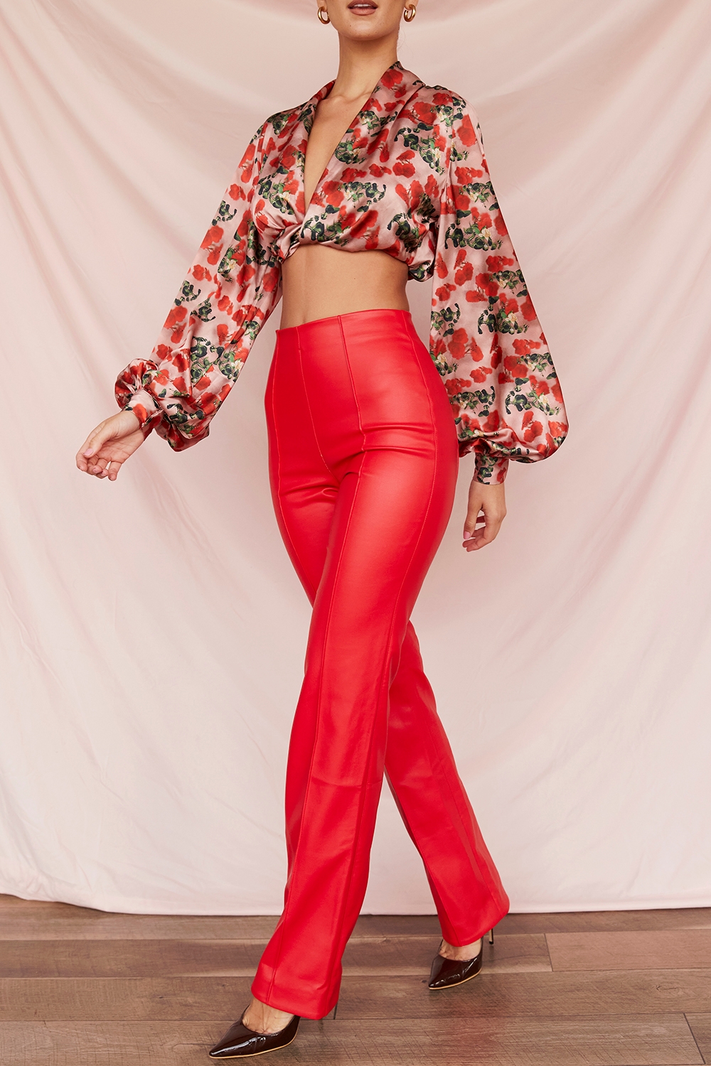 Elenaora-Scarlet Vegan Leather Trousers