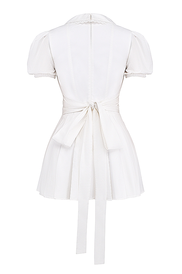 Piera-White Pleated Mini Dress