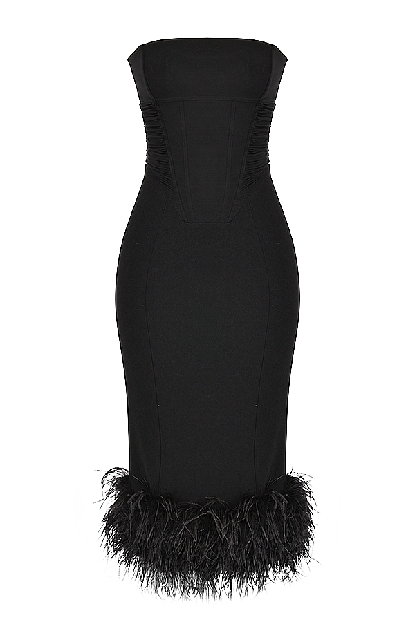 Fionula-Black Strapless Corset Dress