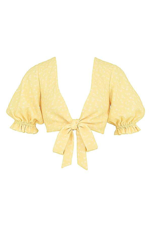 Alanya-Lemon Floral Tie Front Top