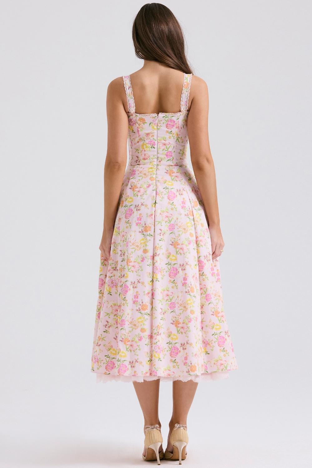 Rosalee-Pink Meadow Print Cotton Bustier Sundress