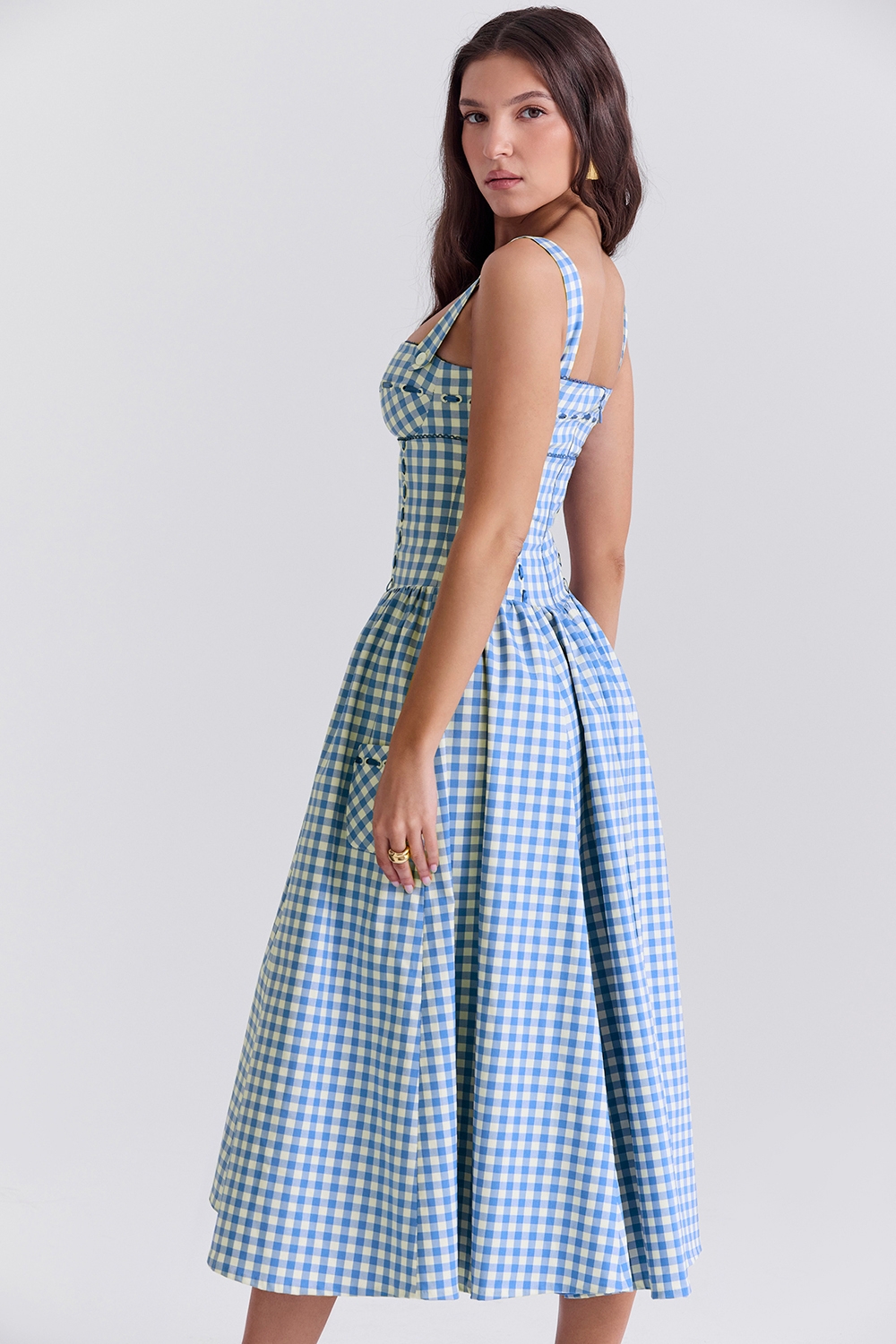 Vivien-Regatta Blue Gingham Midi Sundress