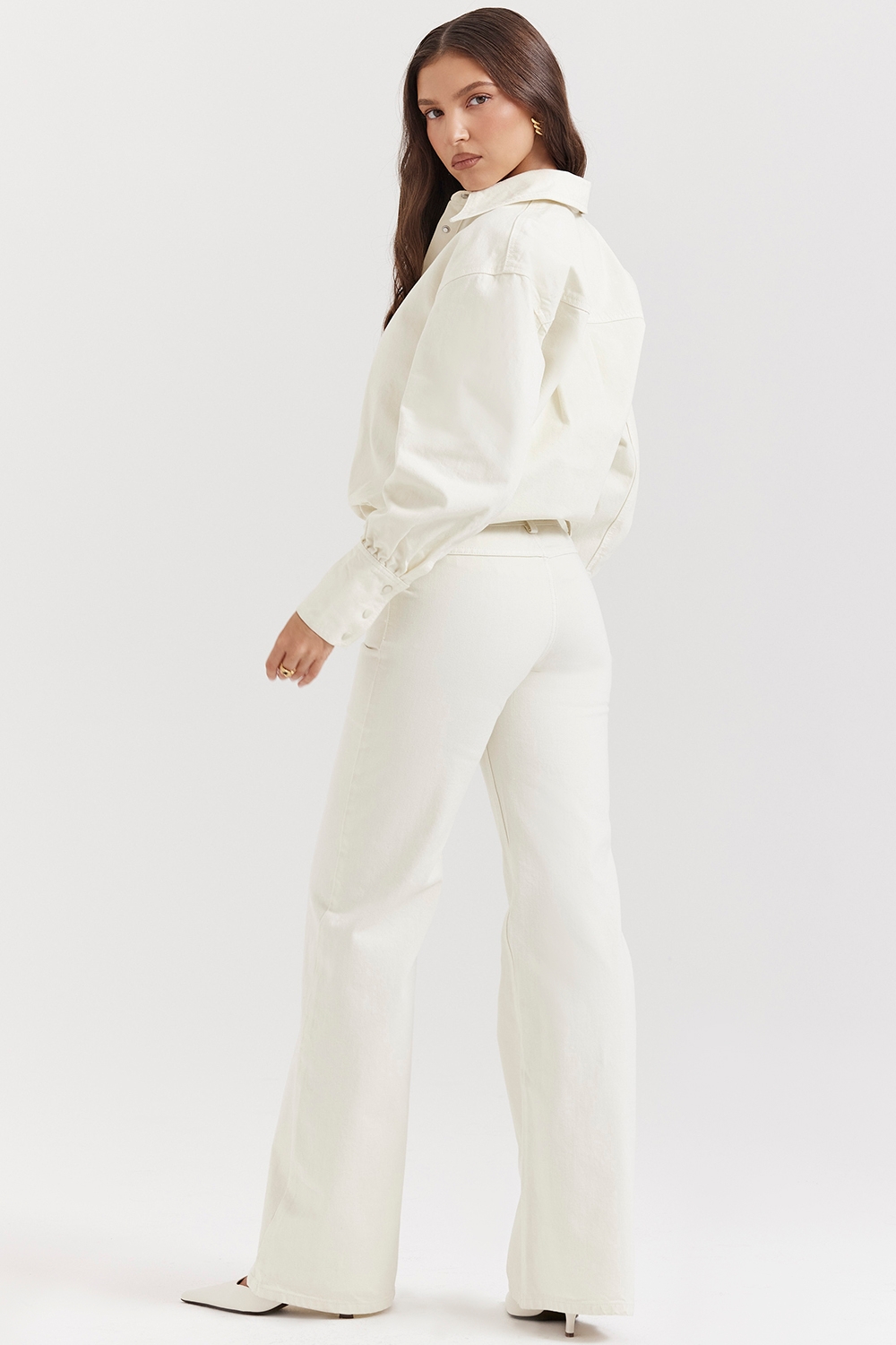 Marli-Ivory Wide Leg Flared Jeans