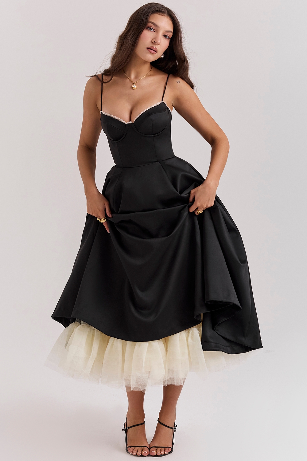 Mademoiselle-Black Tulle Midi Dress