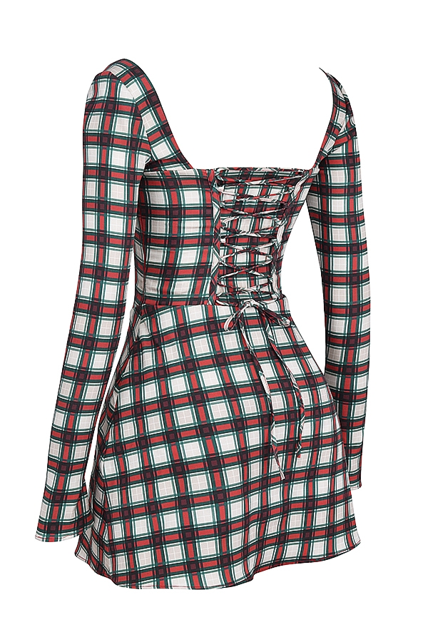 Malika-Red Tartan Corset Mini Dress