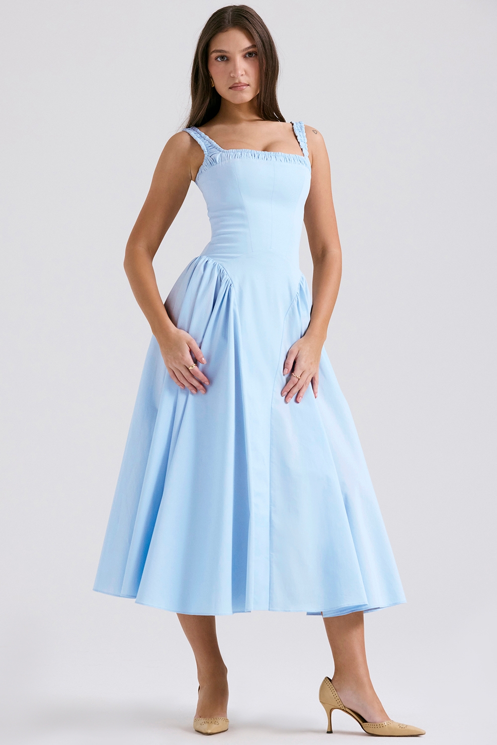 Dorothy-Italian Azure Cotton Midi Sundress