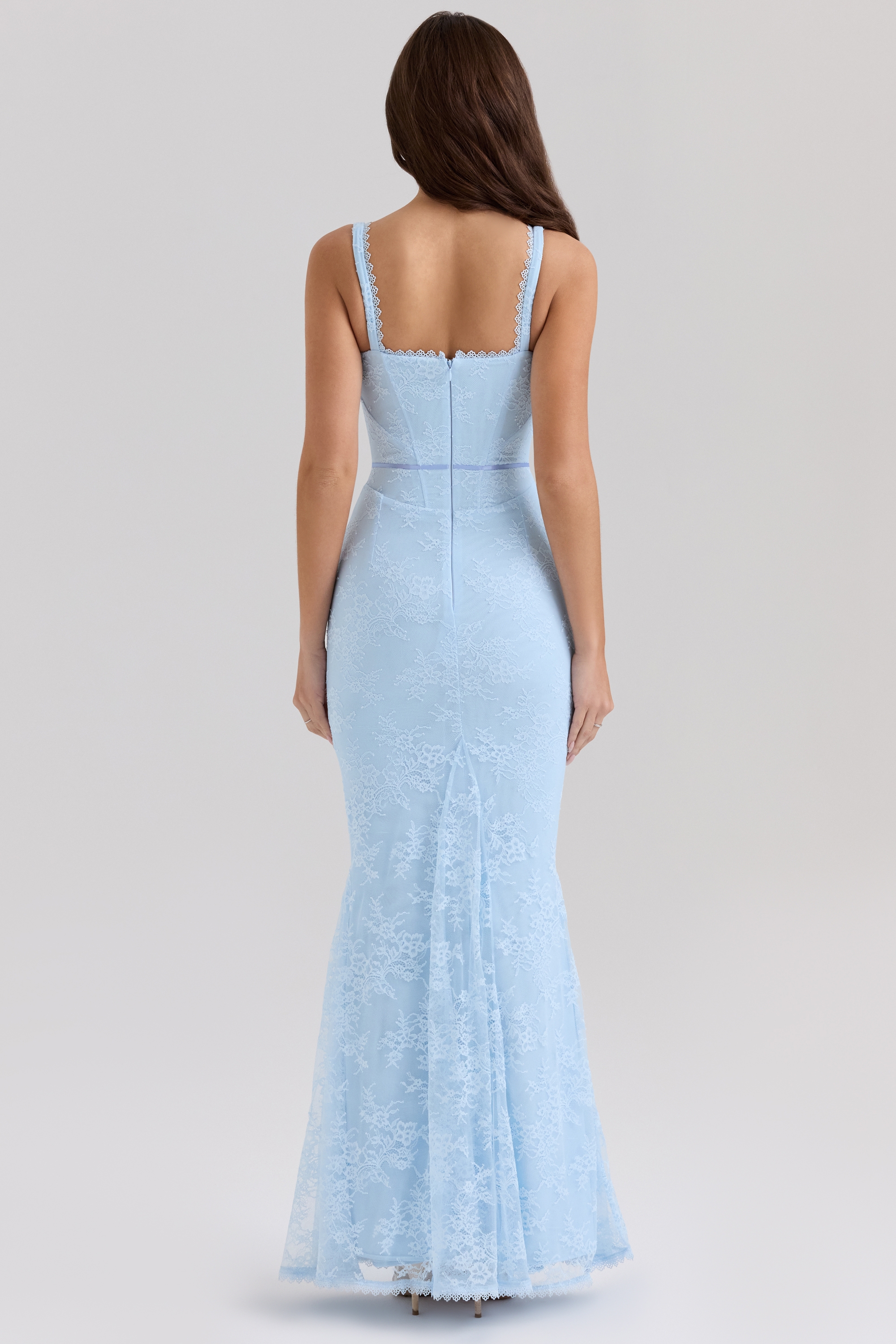 Sarai-Blue Lace Godet Maxi Dress