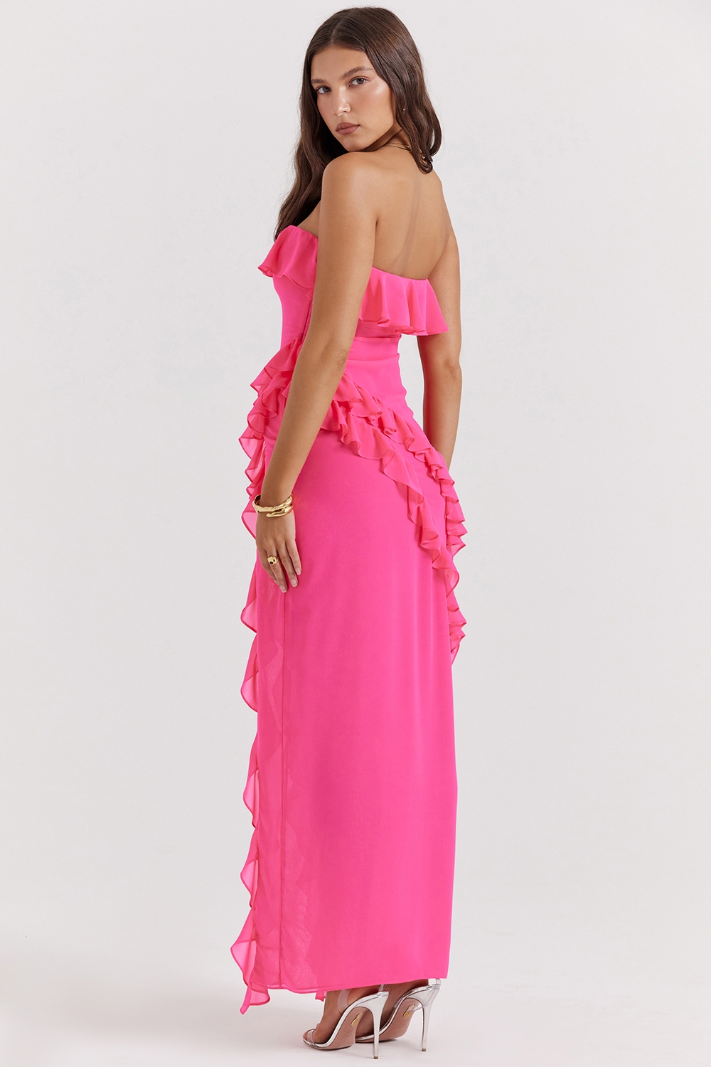 Sarina-Fuchsia Ruffle Maxi Dress