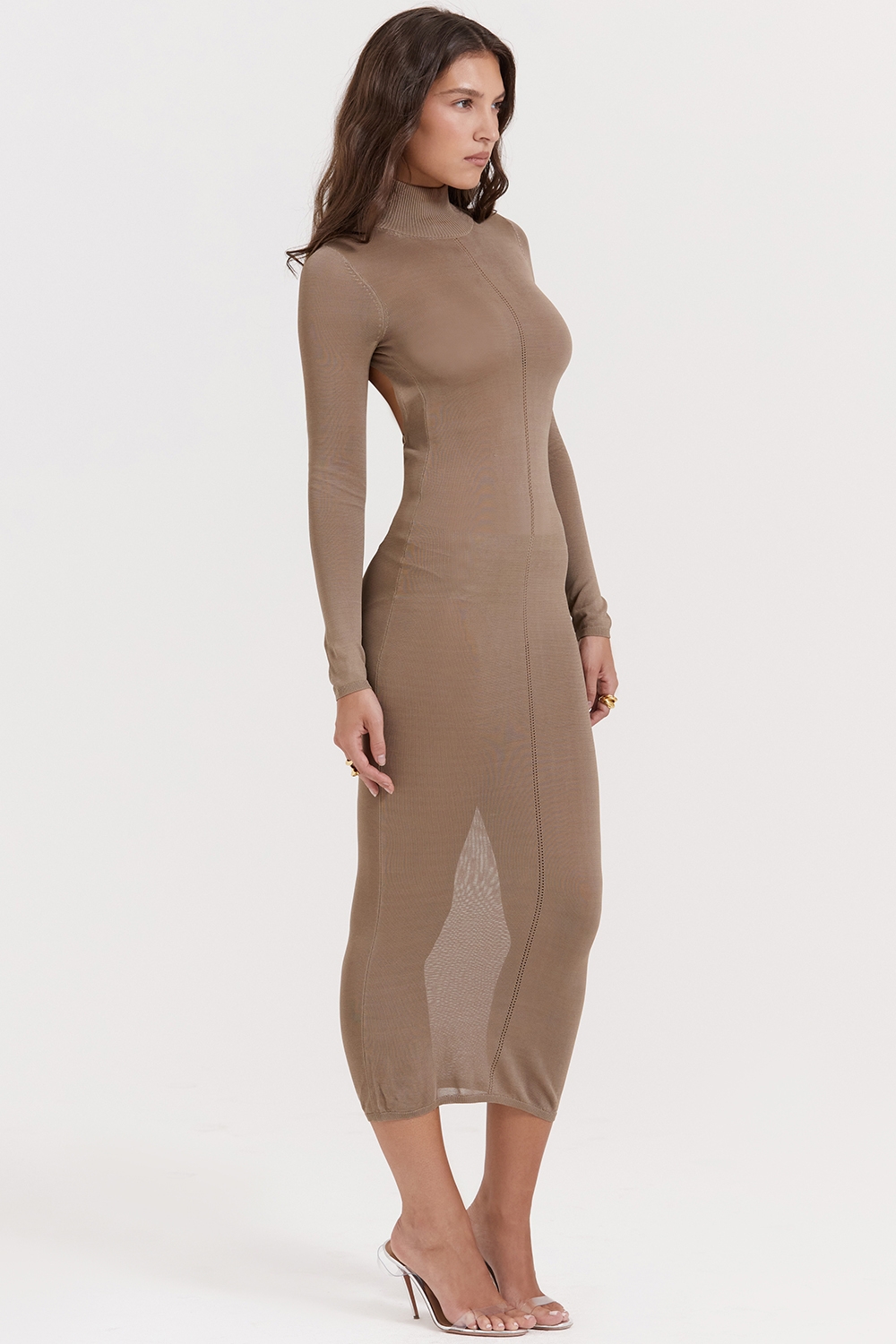 Roberta-Tan Knit Midi Dress