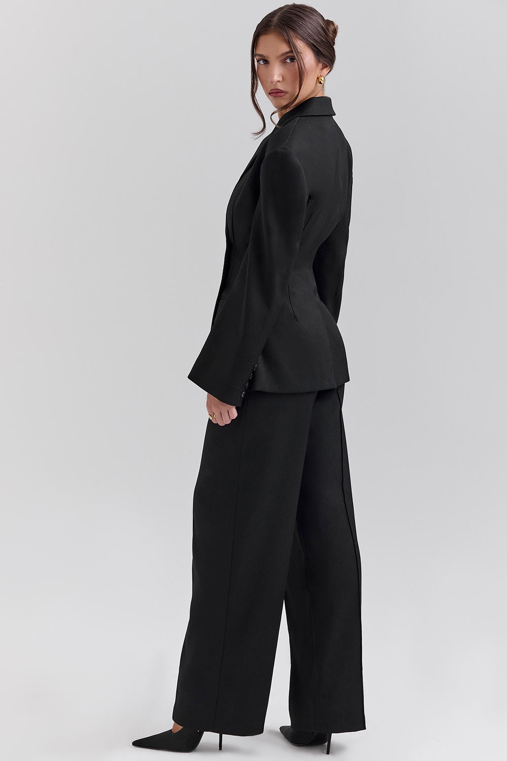 Hayden-Black Wide Leg High Waist Tailored Trousers