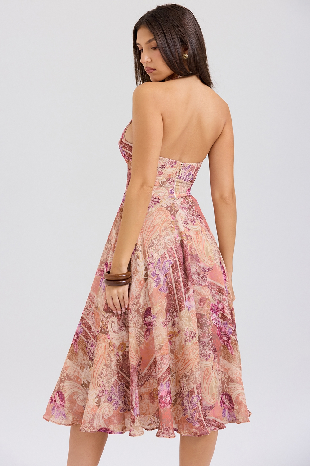 Solada-Paisley Patchwork Print Georgette Halter Sundress