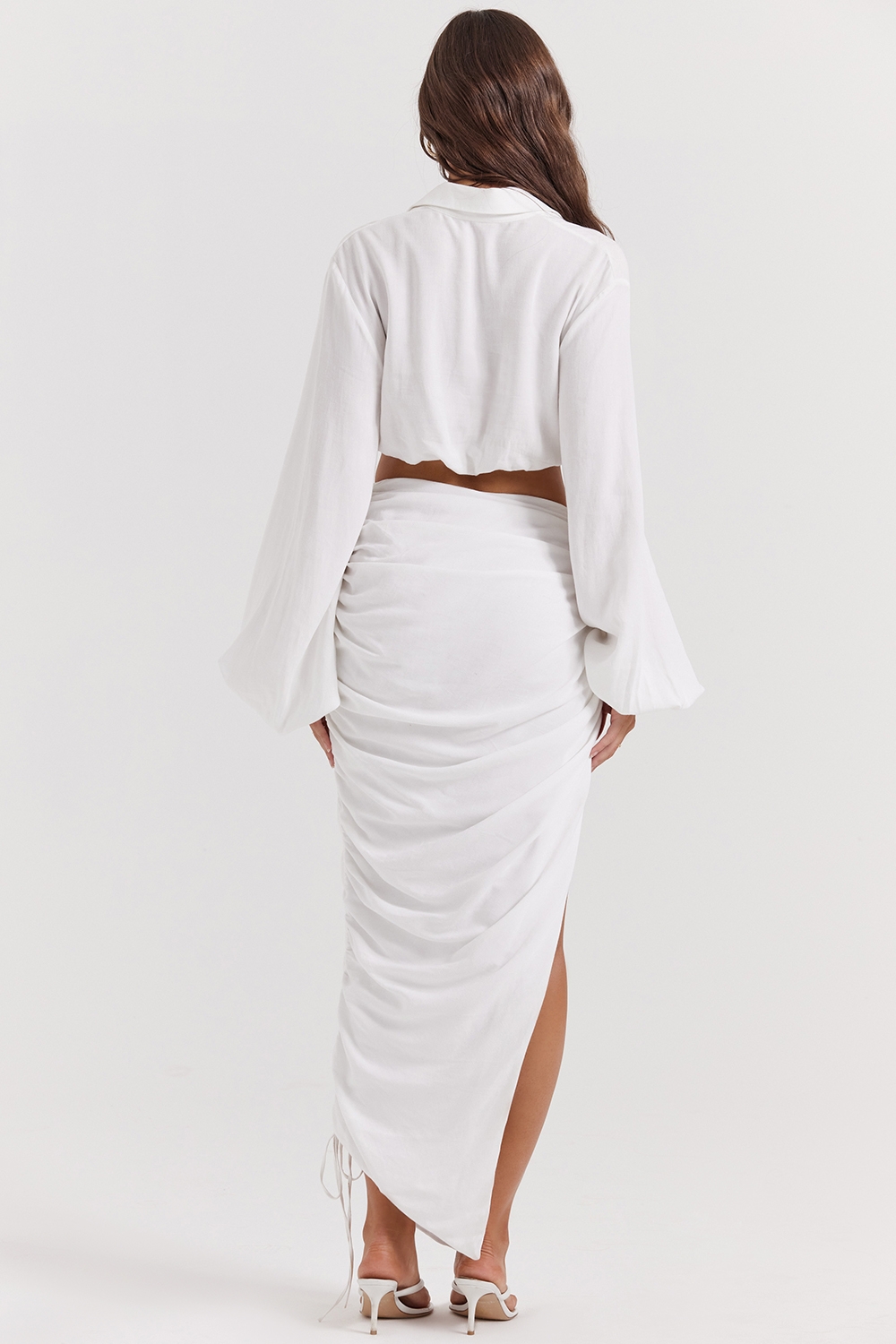 Loie-White Gathered Maxi Skirt