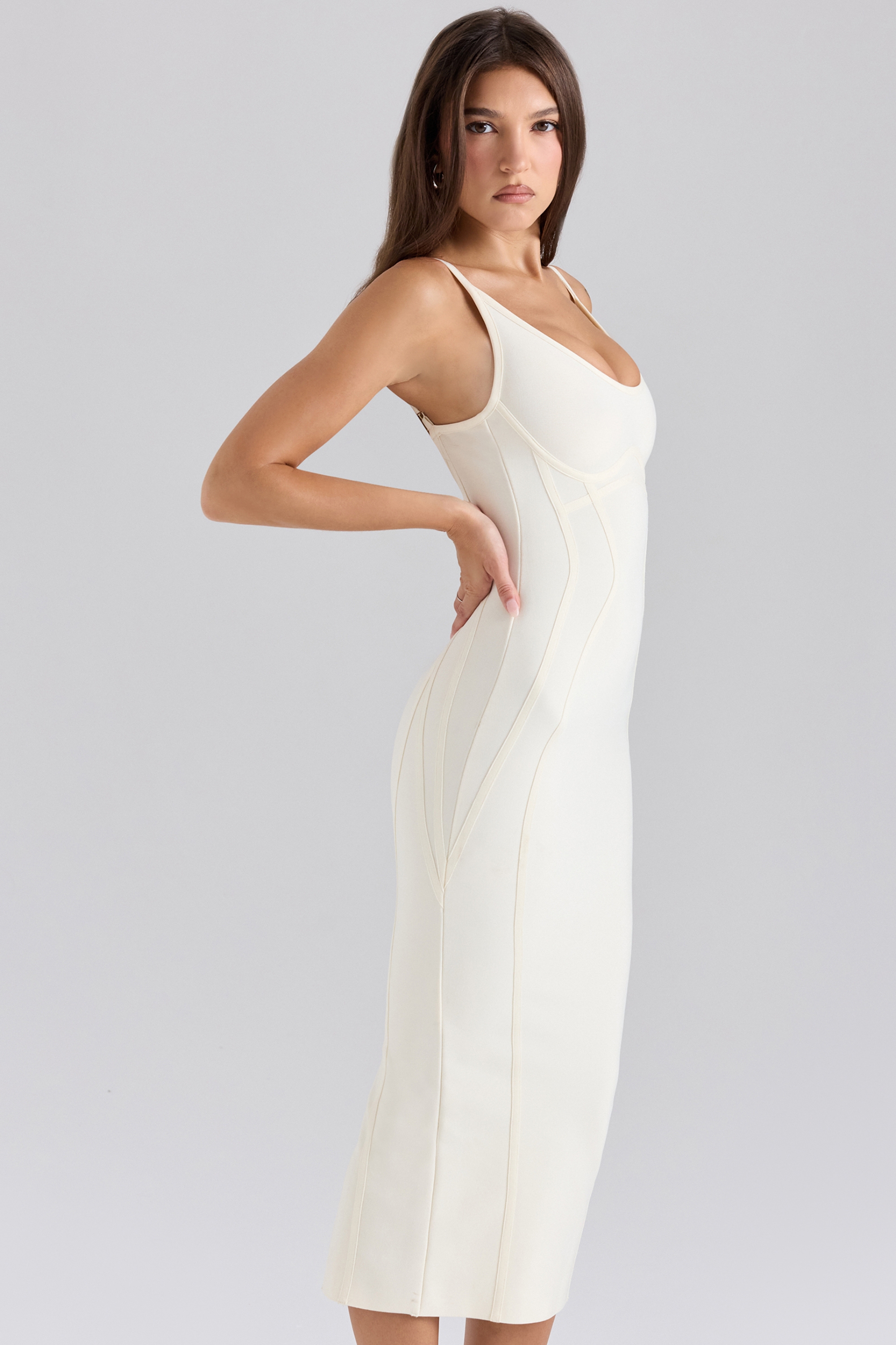 The Hourglass-Ivory Midi Bandage Dress