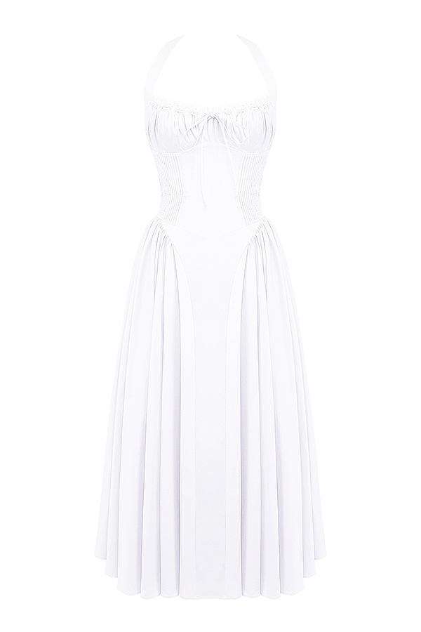 Adabella-White Cotton Halter Sundress