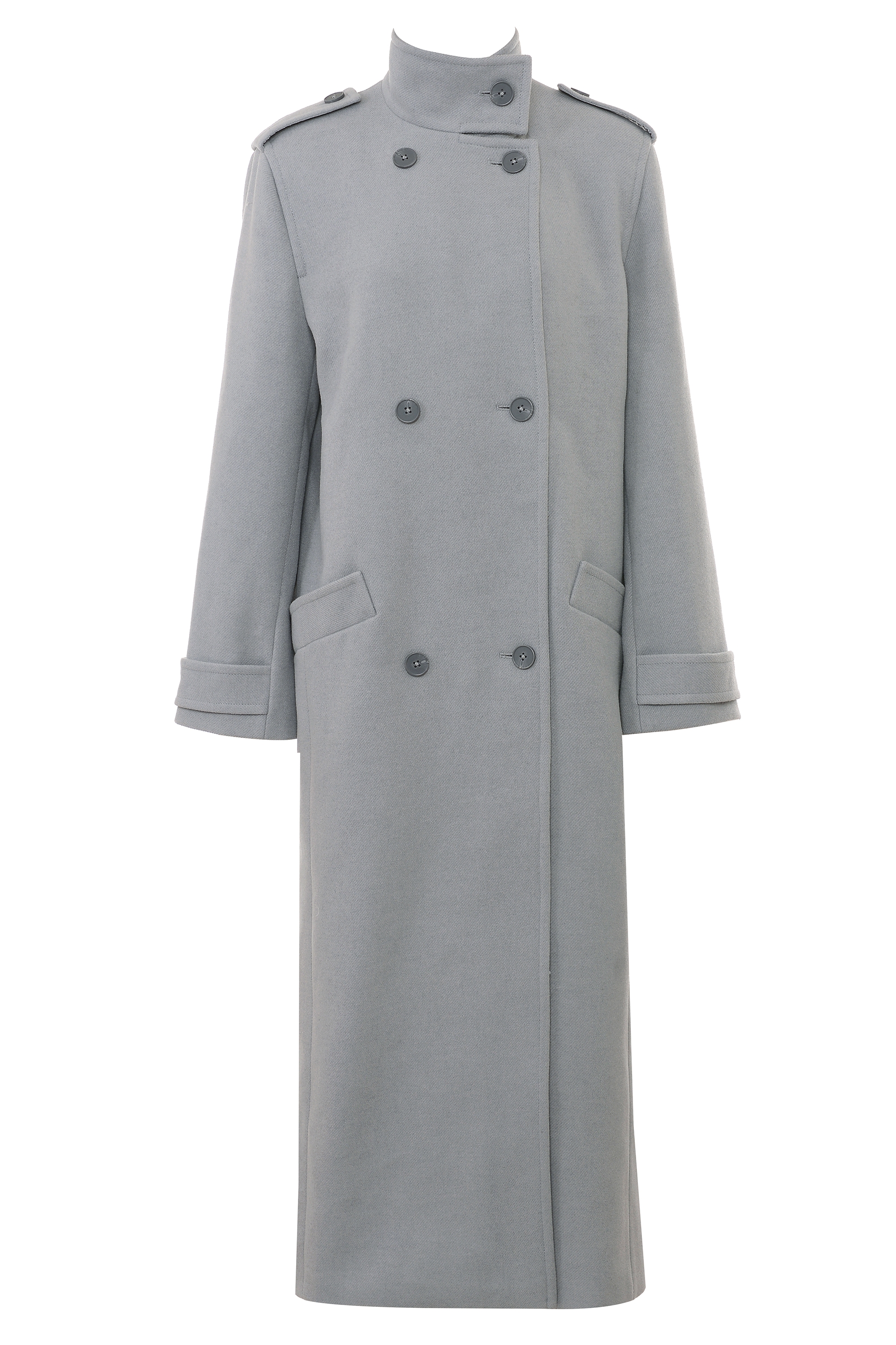 Sander-Grey Double Breasted Funnel Neck Coat