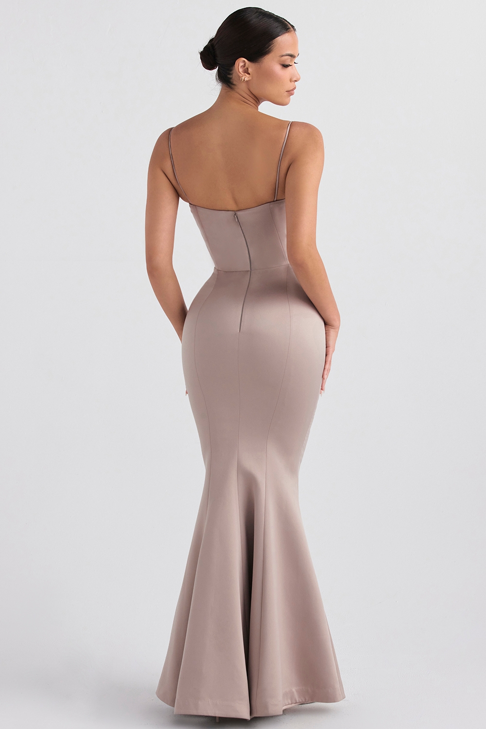 Violette-Mushroom Satin Fishtail Gown