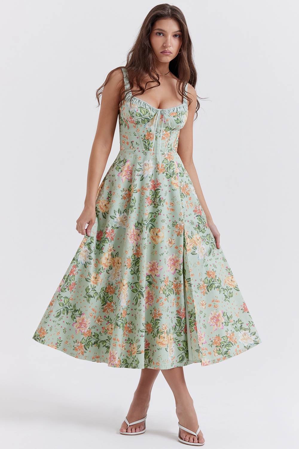Sabrina-Light Jade Print Bustier Sundress