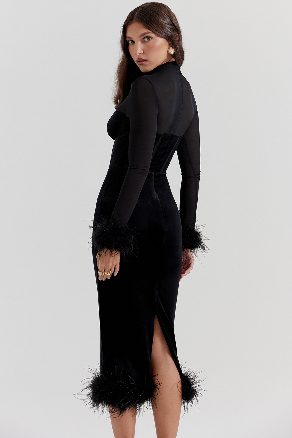 Lianna-Black Velvet Midi Dress
