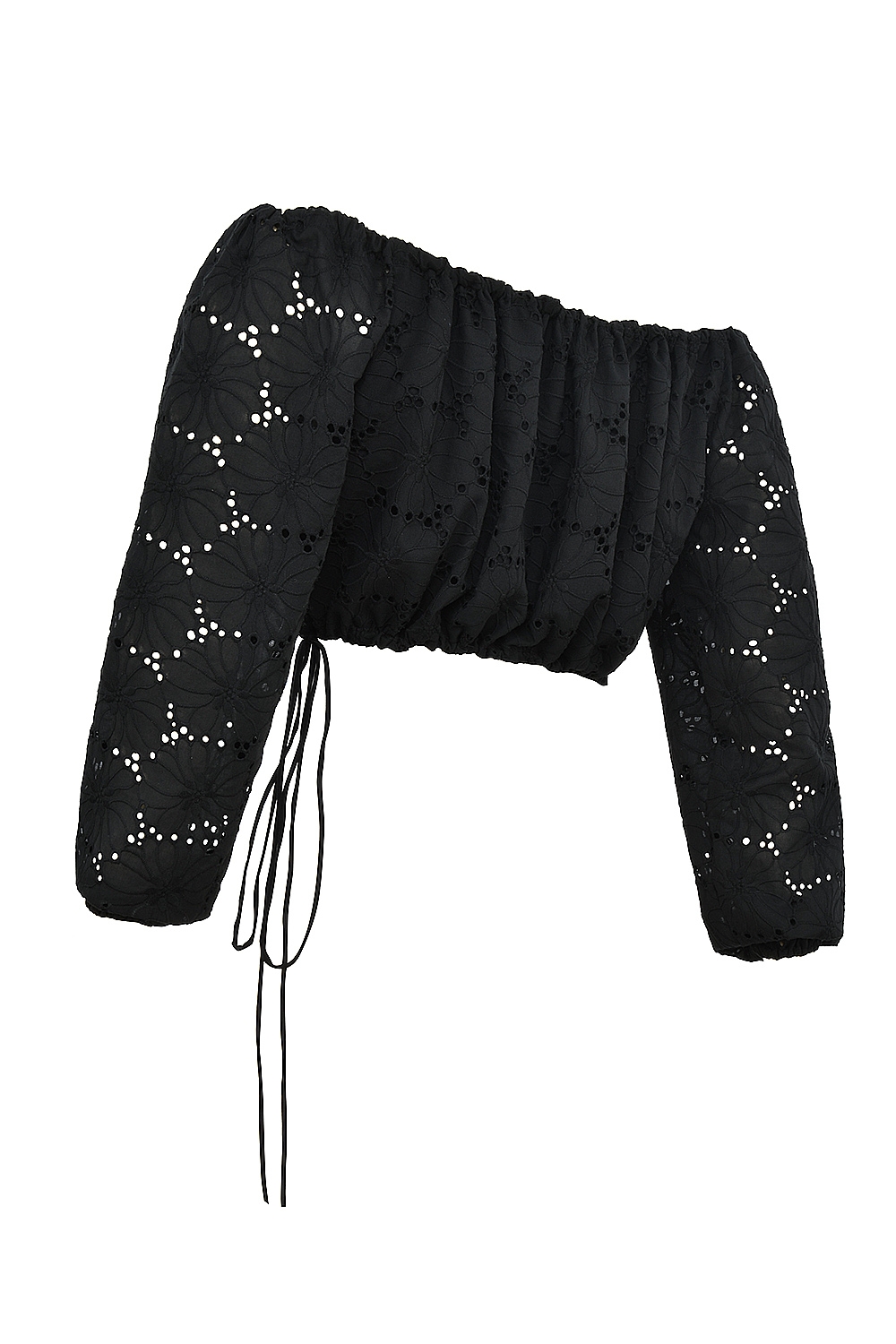 Mistress Rocks Black Broderie Cotton Off Shoulder Top - SALE