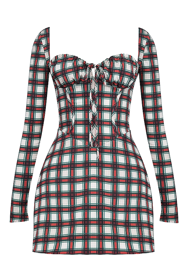 Malika-Red Tartan Corset Mini Dress