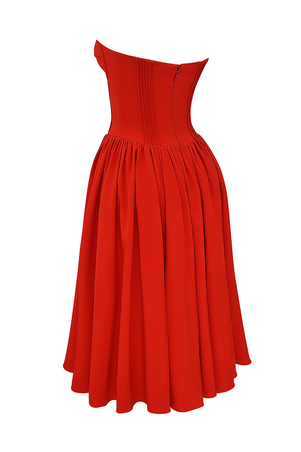 Elizabeth-Italian Tomato Strapless Midi Sundress