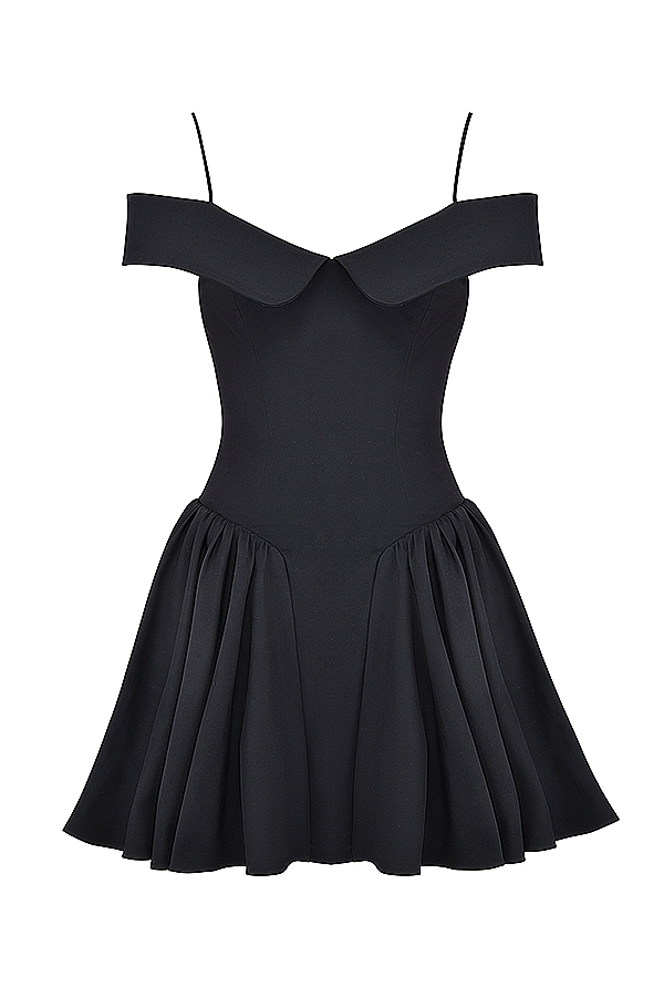 Elida-Black Off Shoulder Mini Dress