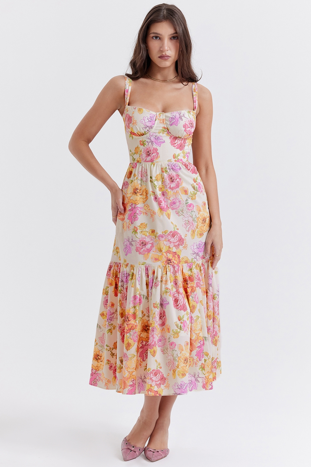 Elia-Ivory Floral Midi Sundress