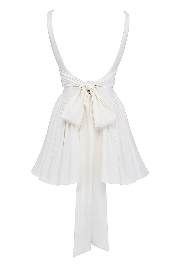 Florianne-Ivory Cotton Bow Mini Dress
