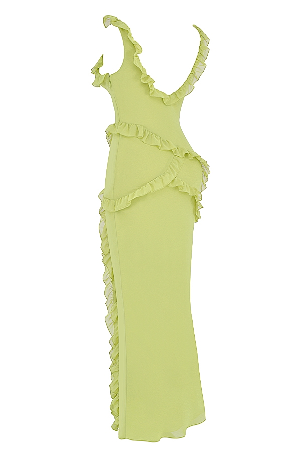 Pixie-Lime Ruffle Maxi Dress