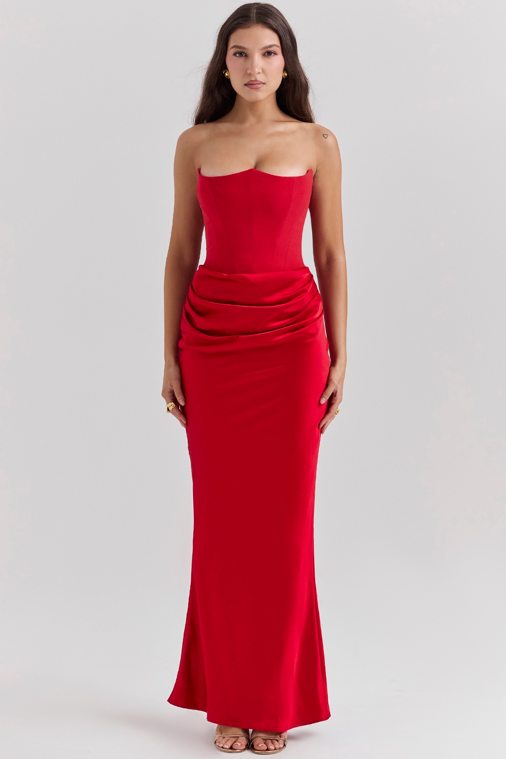 Persephone-Scarlet Strapless Corset Maxi Dress