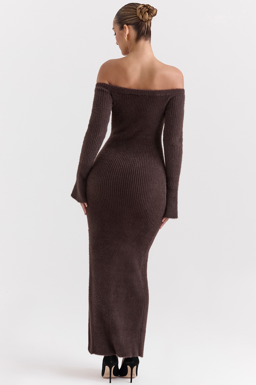 Lucena-Espresso Knit Off Shoulder Dress