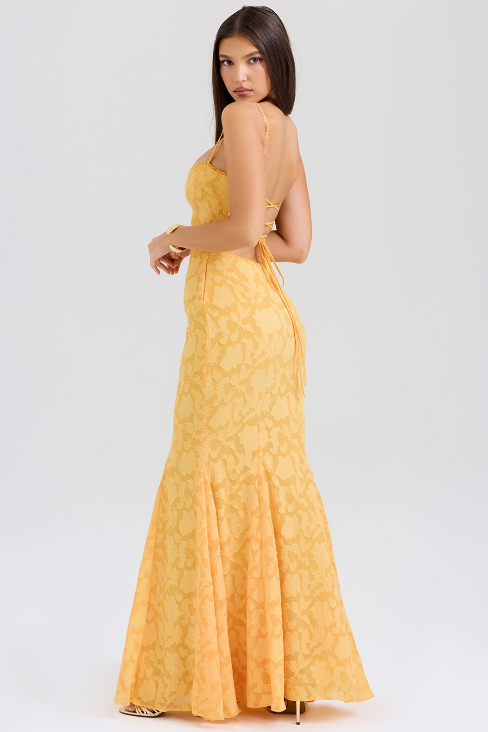 Joan-Apricot Lace Up Back Maxi Dress
