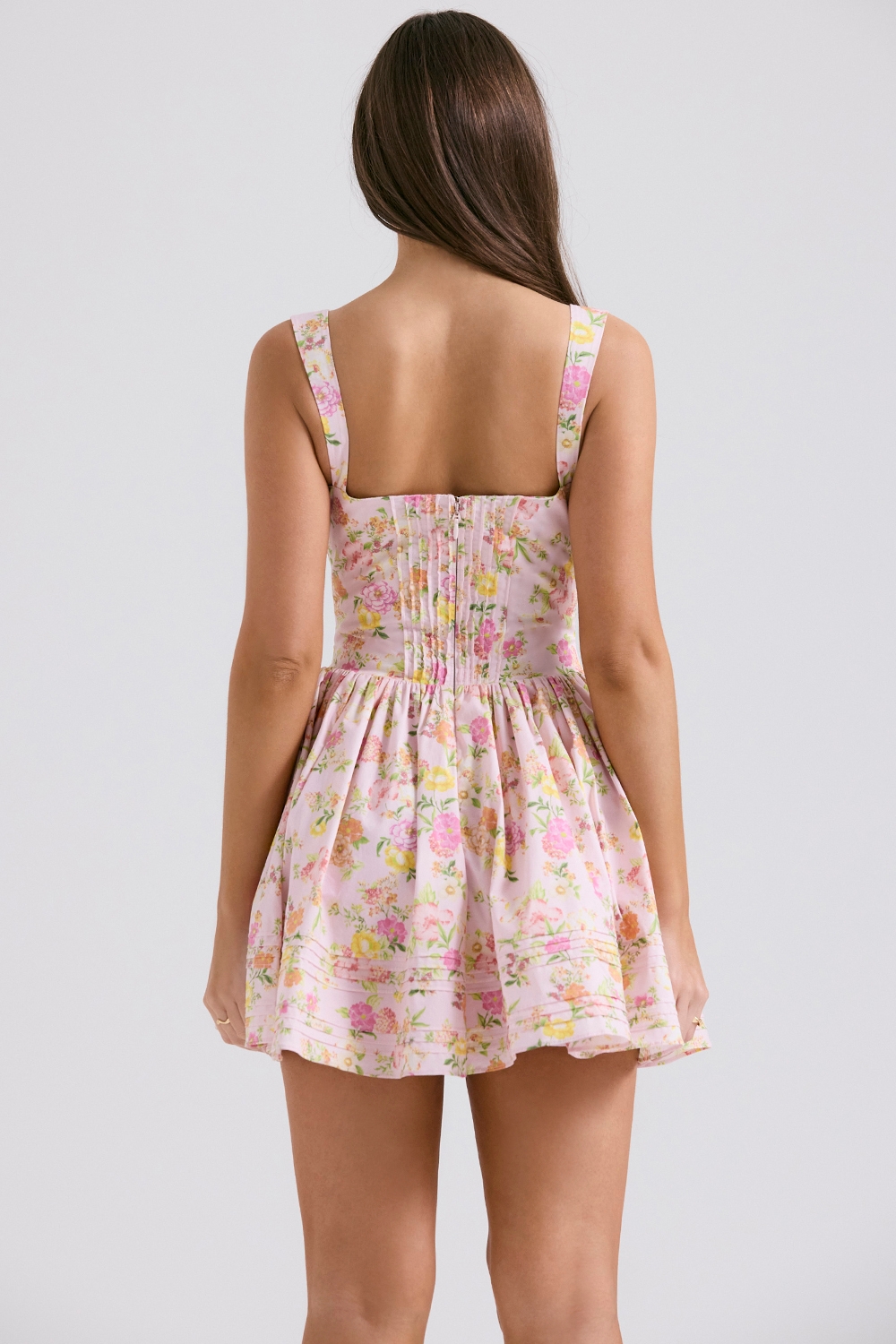 Natassia-Pink Meadow Print Cotton Mini Dress