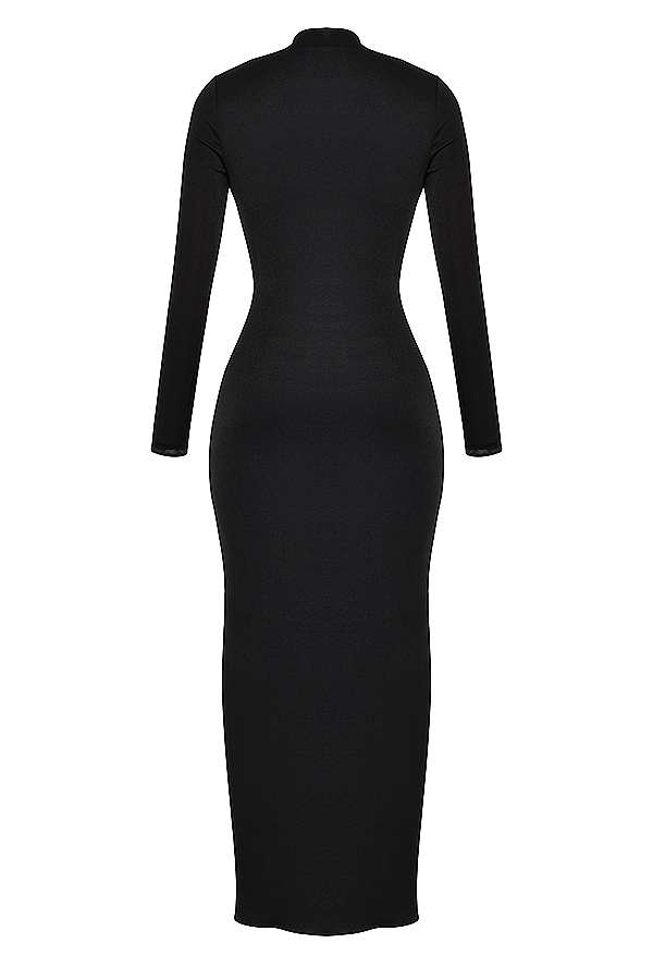 Saskia-Black Draped Maxi Dress