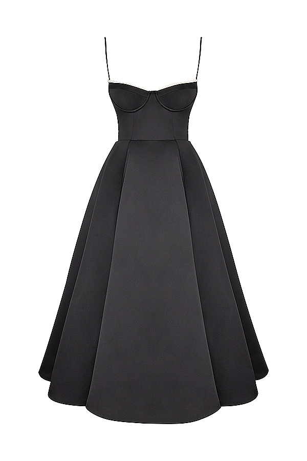 Mademoiselle-Black Tulle Midi Dress