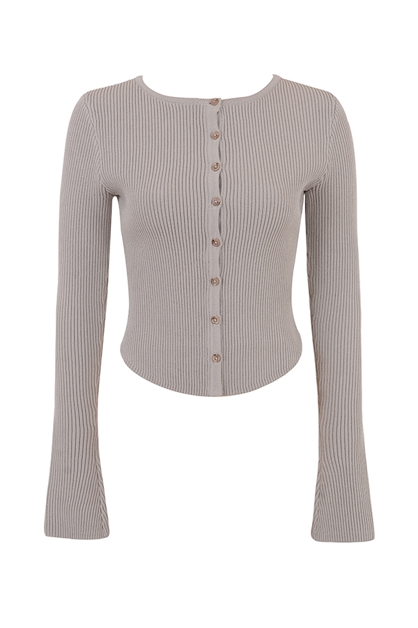 Sylvia-Taupe Ribbed Knit Cardigan - SALE