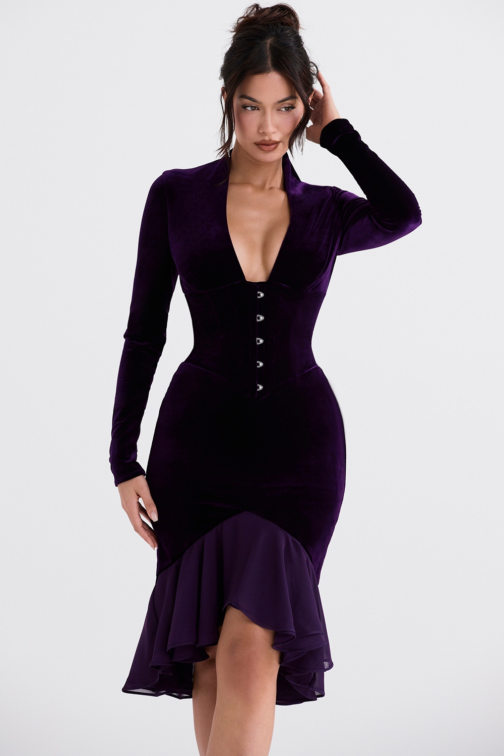 Dahna-Dark Purple Velvet Corset Dress