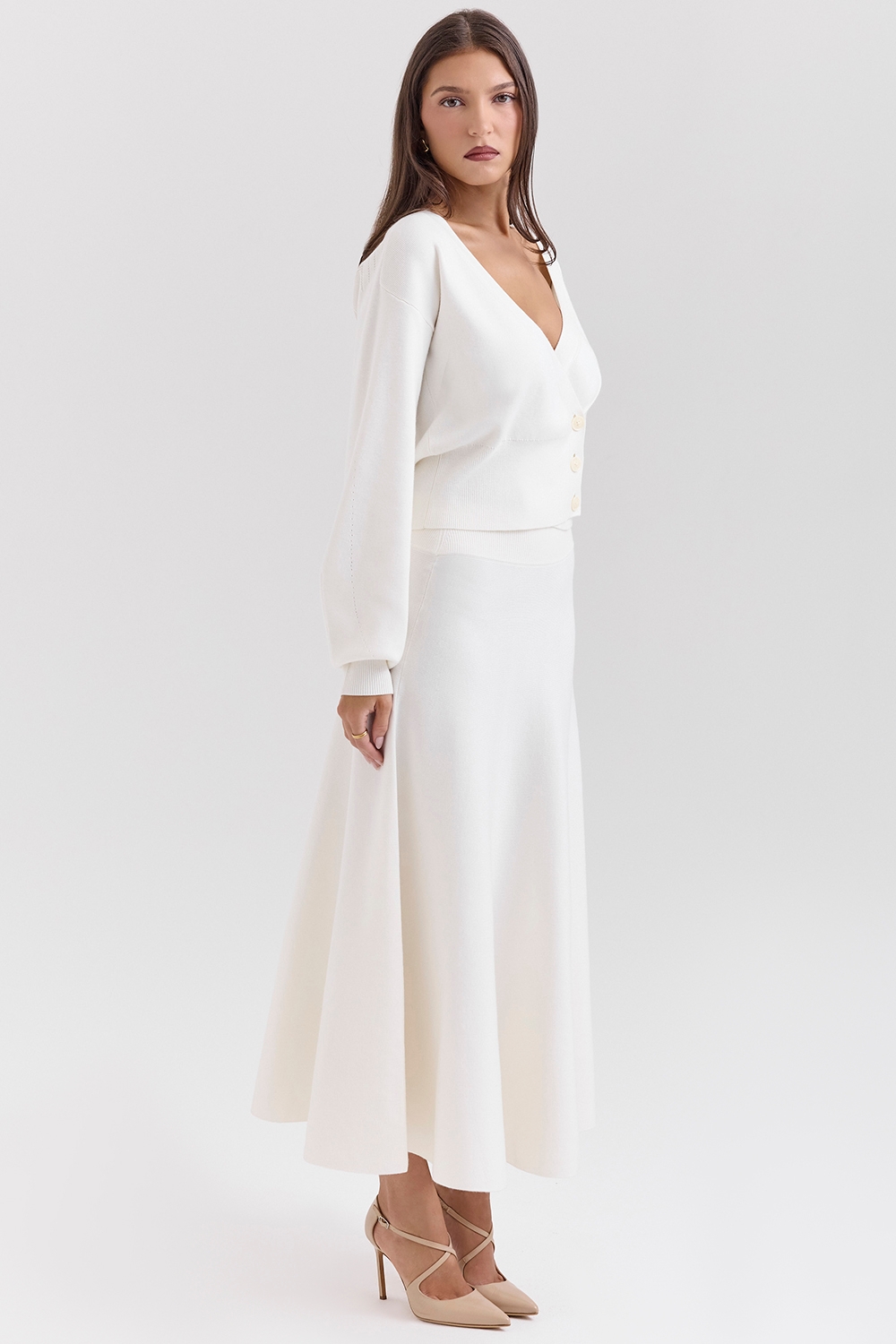 Rowan-Ivory Wool Balloon Sleeve Wrap cardigan