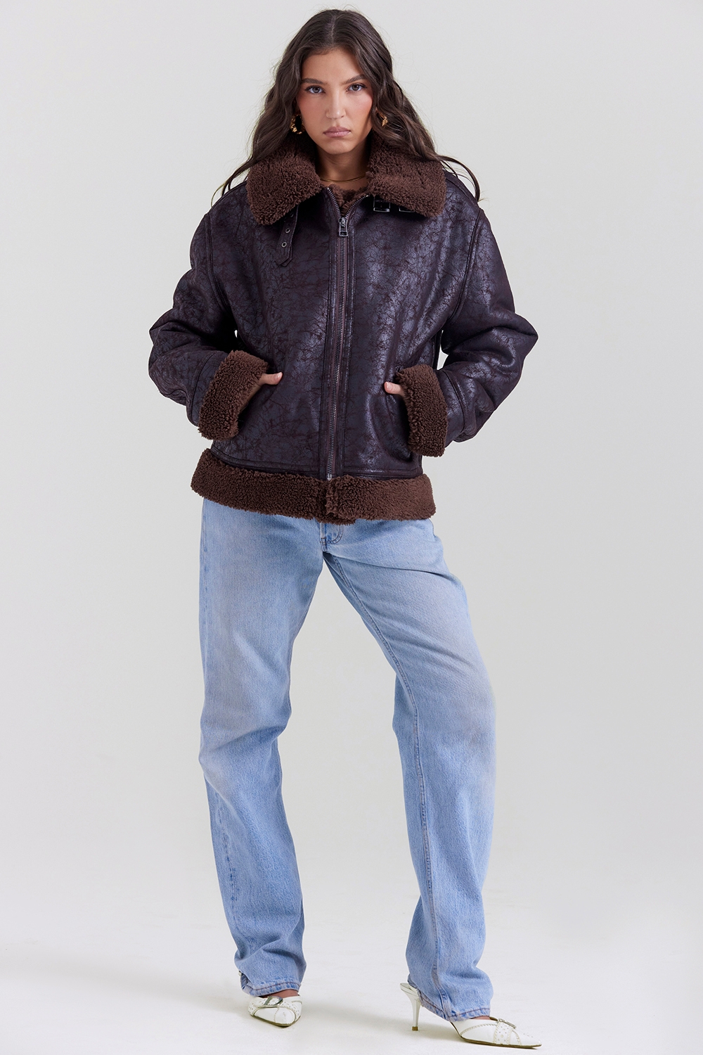 Madden-Brown Vegan Shearling Aviator Jacket